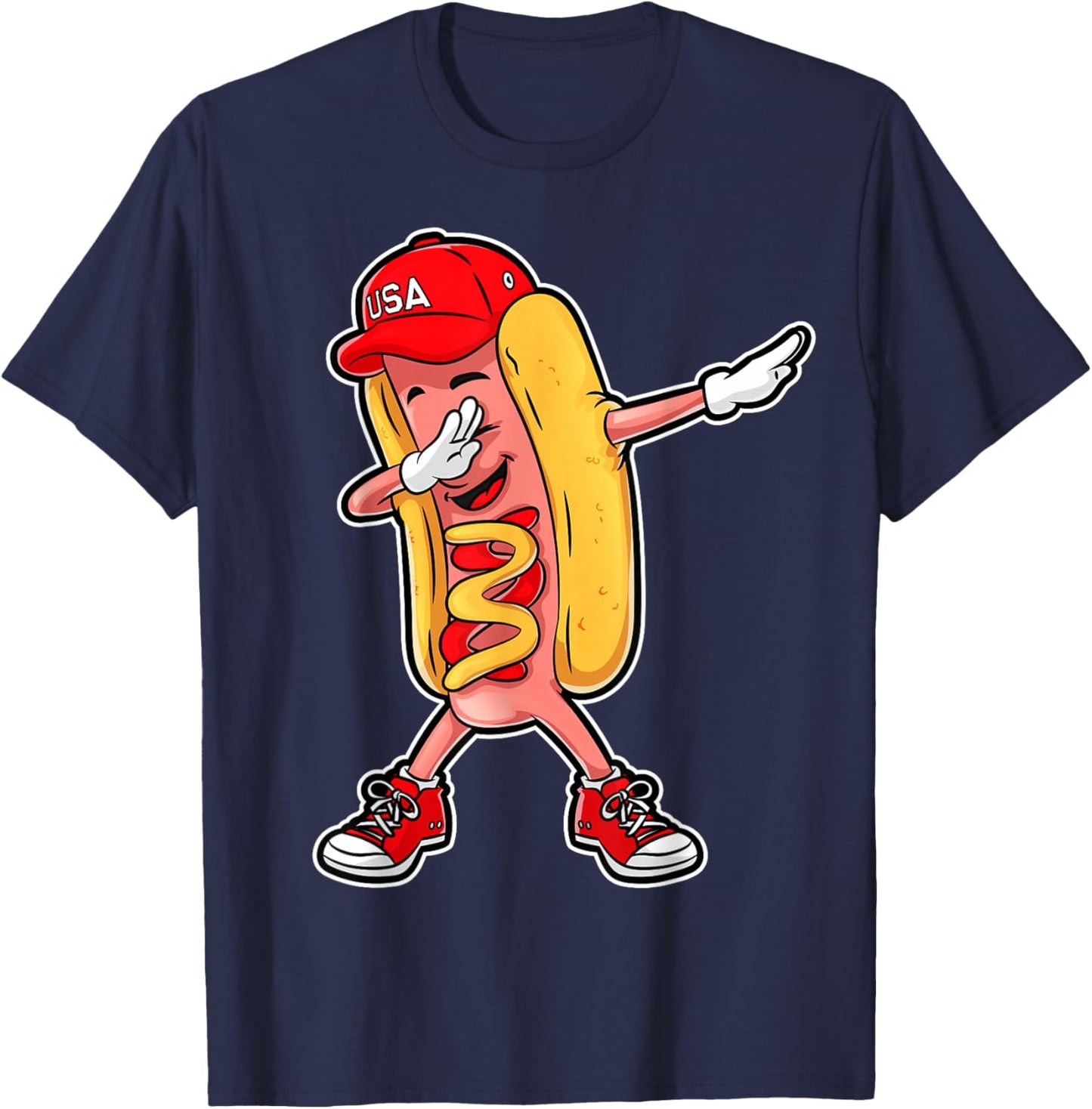Dabbing Hot Dog T Shirt 4th of July Hotdog Merica USA Kids T-Shirt - T-Shirt | Navy