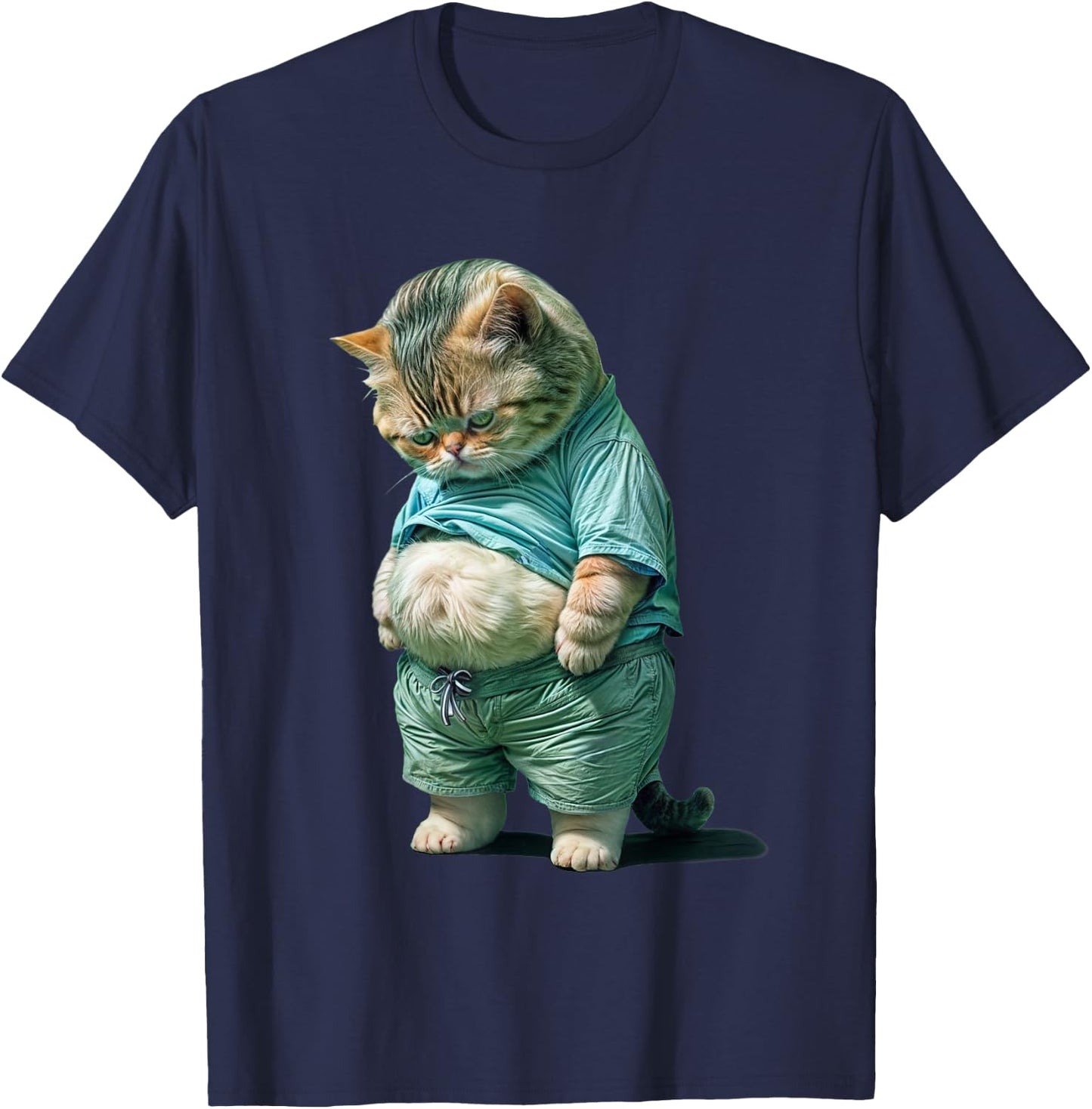 Funny fat Cat IA art design print T-Shirt - T-Shirt | Navy