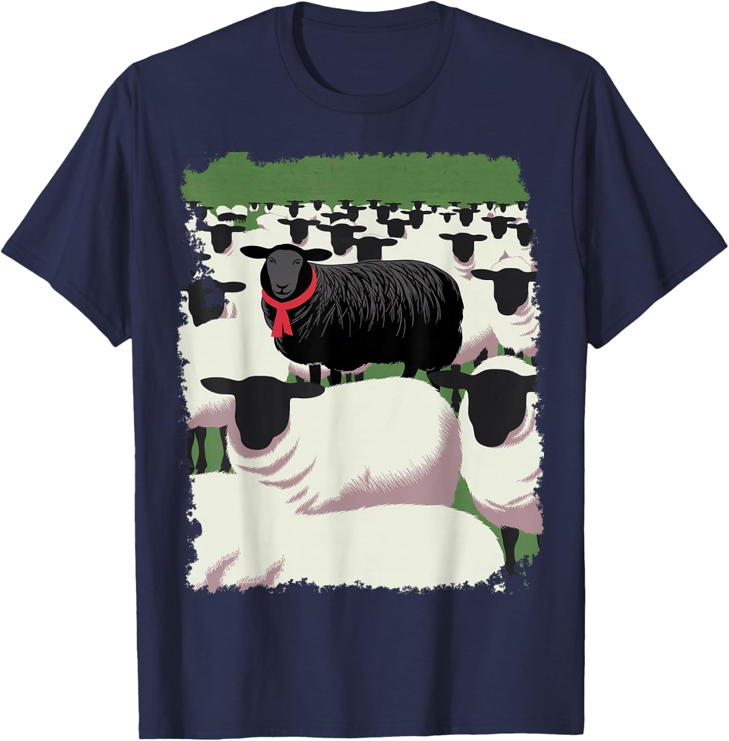 White Sheep Black Design T-Shirt - T-Shirt | Navy