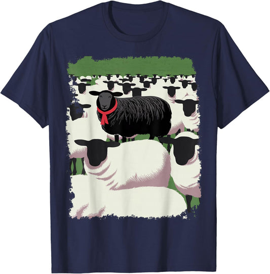 White Sheep Black Design T-Shirt - T-Shirt | Navy