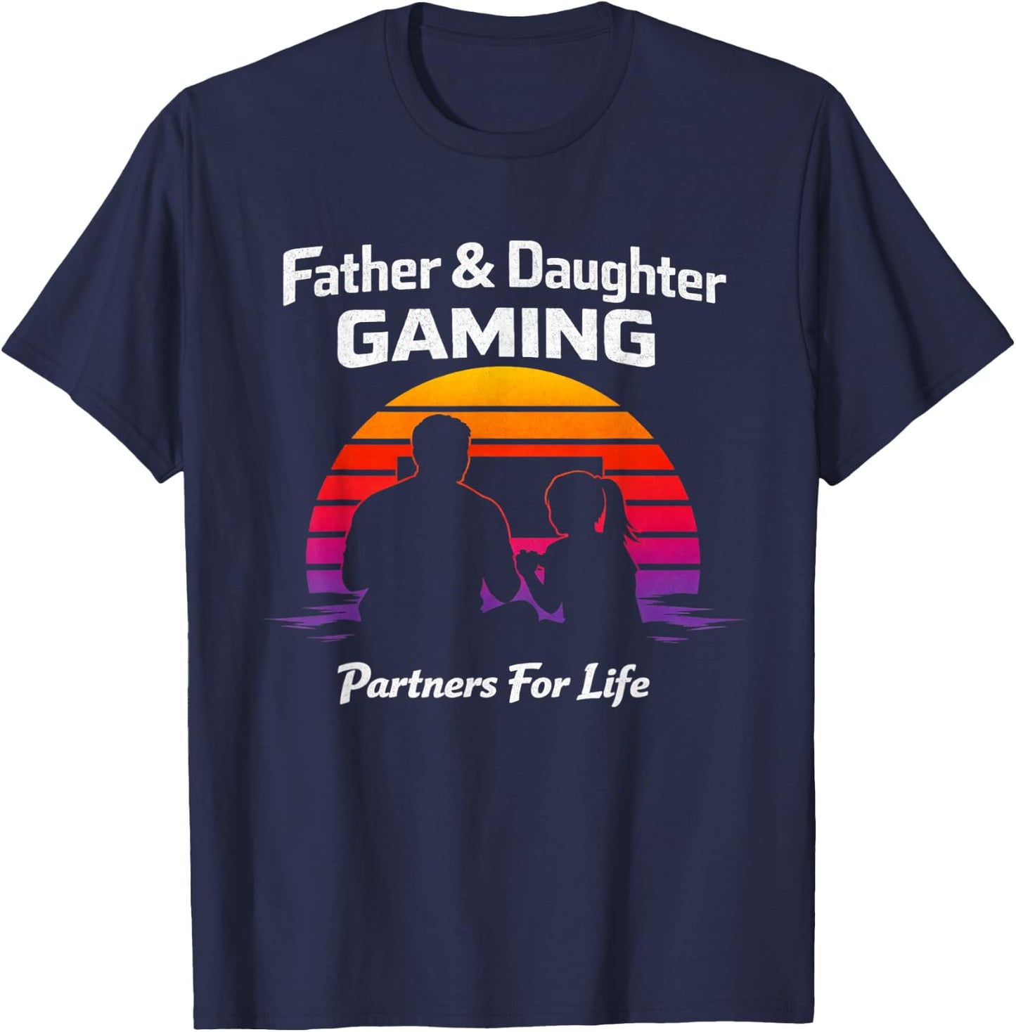 Father and Daughter Gaming Partners for Life Retro Sunset T-Shirt - T-Shirt | Navy