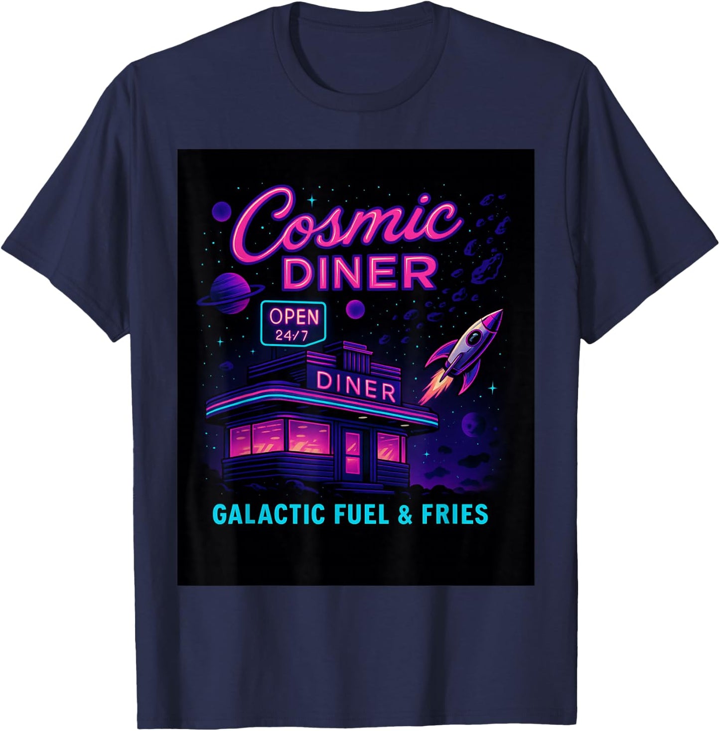 Cosmic Diner Retro Space Diner Galactic Fuel Fries Rocket T-Shirt - T-Shirt | Navy
