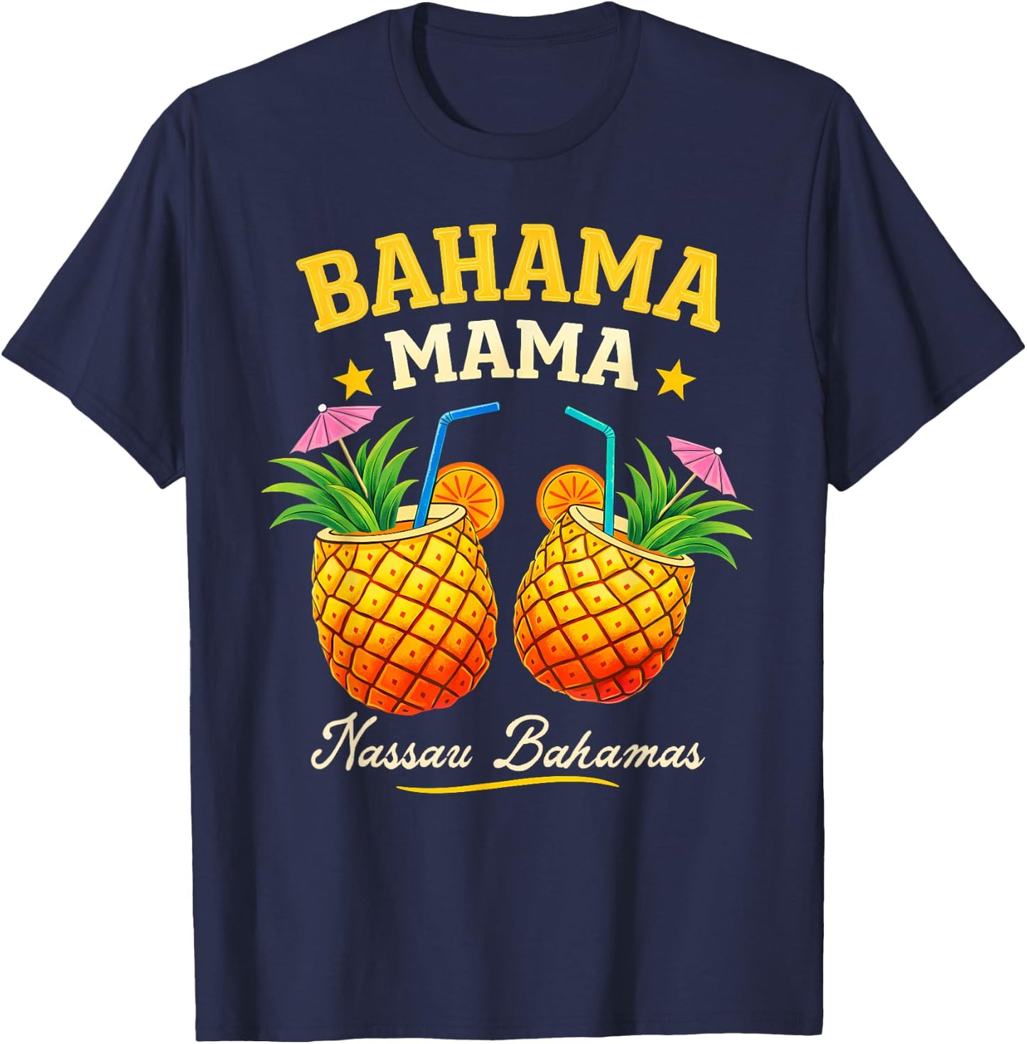 Bahama Mama Tropical Pineapple Summer Vacation Beach T-Shirt - T-Shirt | Navy