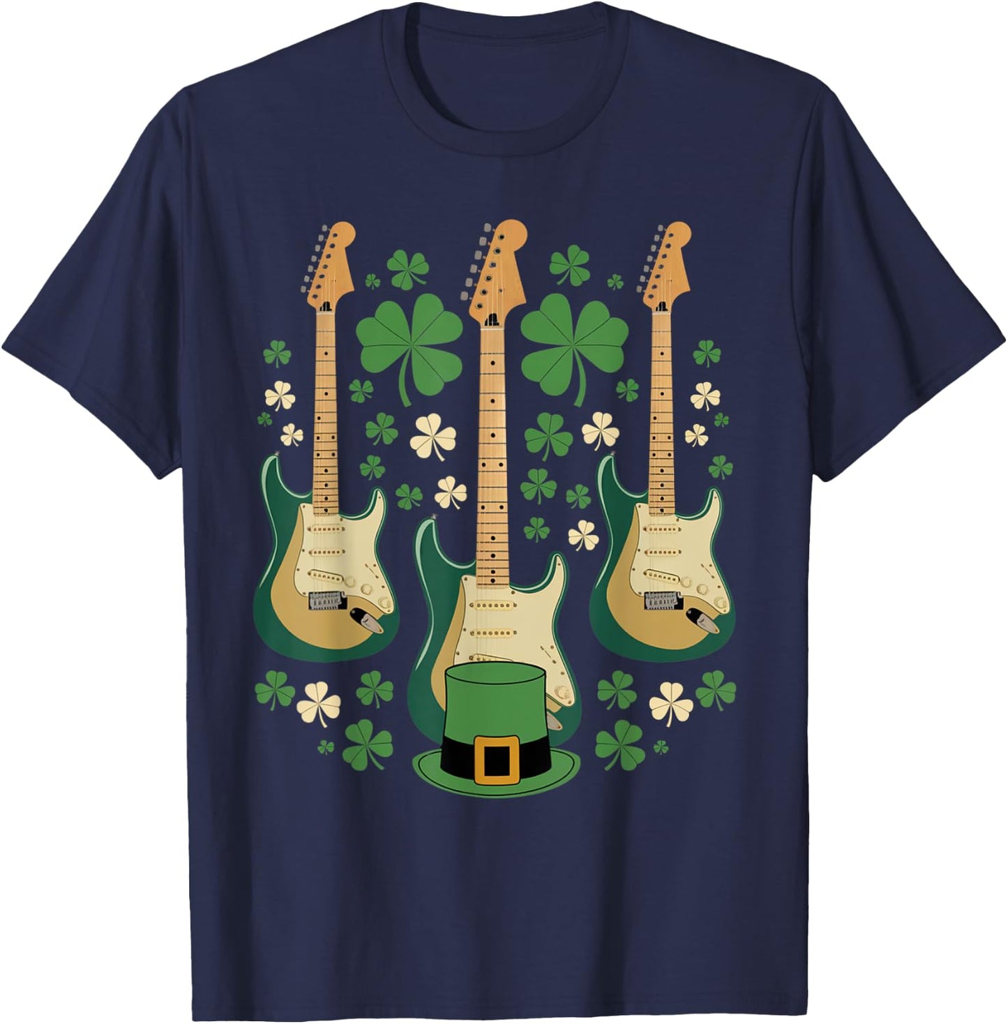 Musician St. Patrick's Day Shamrock Guitar Leprechaun Hat T-Shirt - T-Shirt | Navy