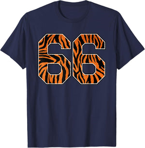 Number 66 in Orange Tiger Print Fanwear Sports Jersey Player T-Shirt - T-Shirt | Navy
