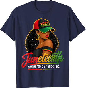 Juneteenth Remembering My Ancestors Black Women Girl T-Shirt - T-Shirt | Navy
