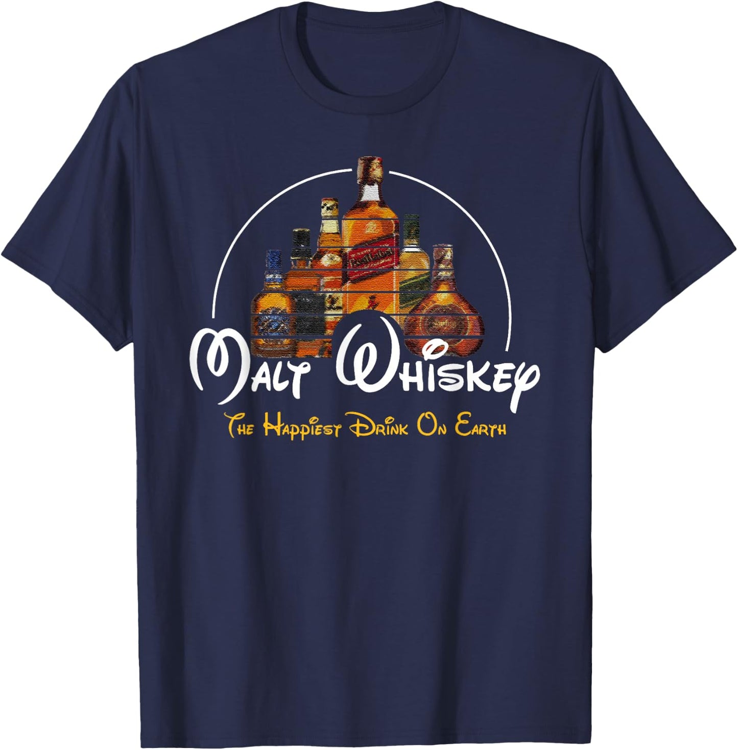 Malt Whiskey Shirt, Happiest Drink Funny Pun Parody T-Shirt - T-Shirt | Navy
