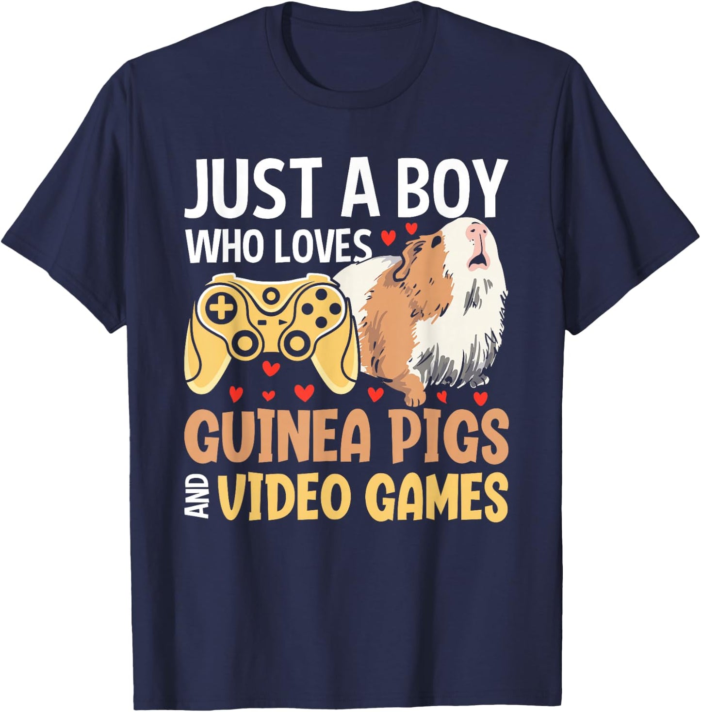 Just a Boy Who Loves Guinea Pigs and Video Games Gaming T-Shirt - T-Shirt | Navy