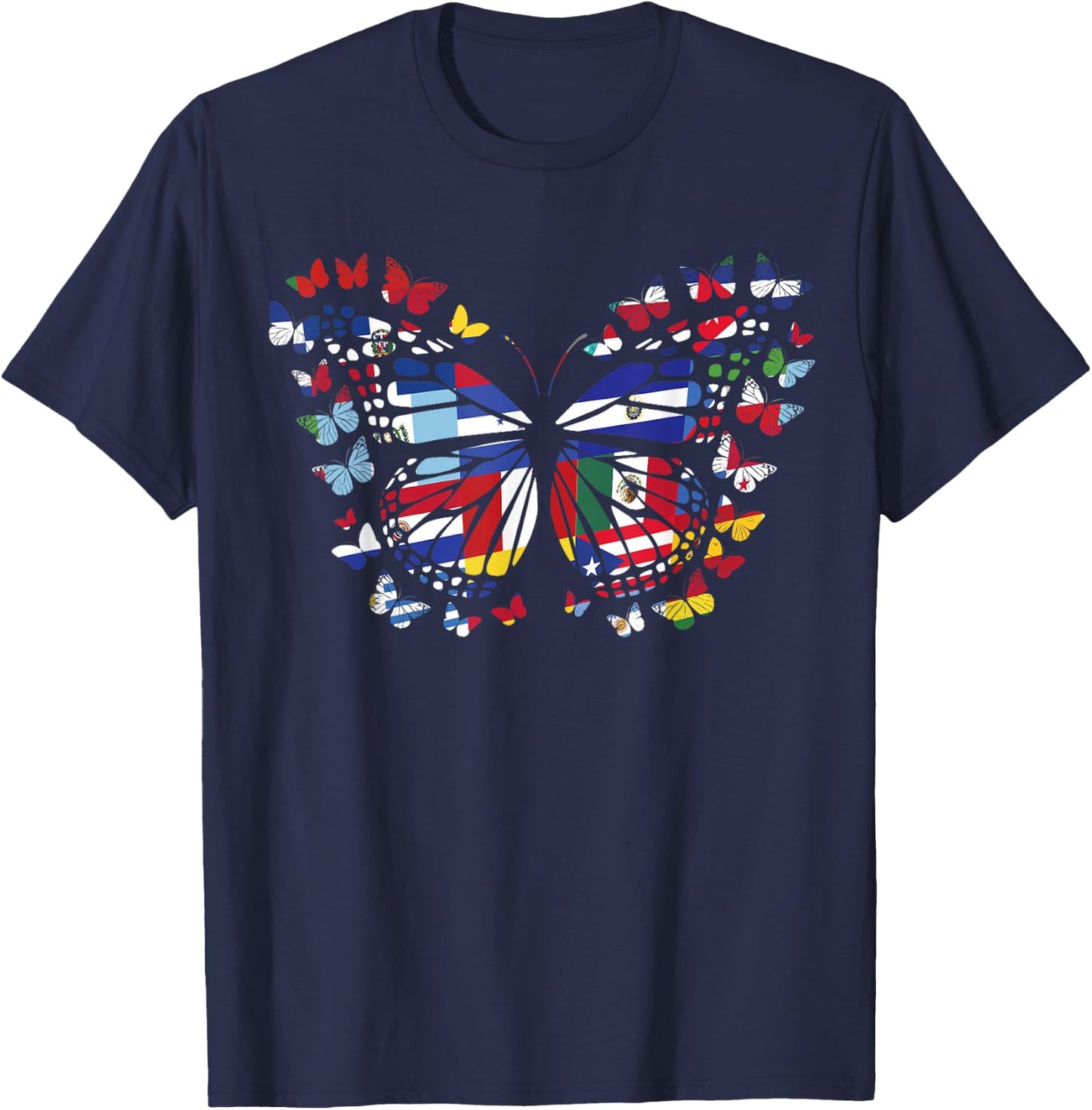 butterfly Hispanic Heritage Month Hispanic Flag T-Shirt - T-Shirt | Navy