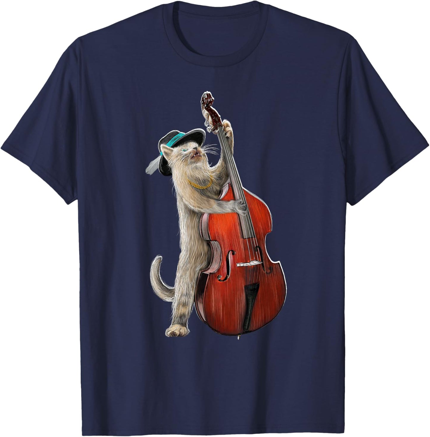 Bass Kitten Upright Double Guitarist Guitar Kitty Music Cat T-Shirt - T-Shirt | Navy