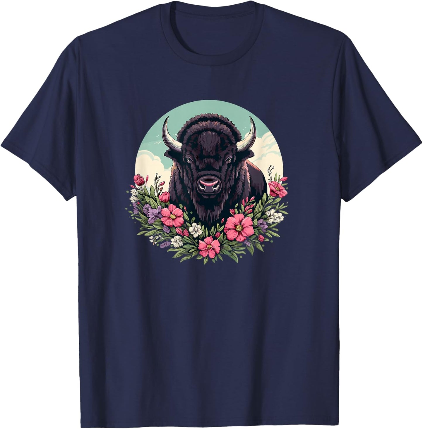 Girls Old West Retro Vintage Floral Buffalo Lover T-Shirt - T-Shirt | Navy