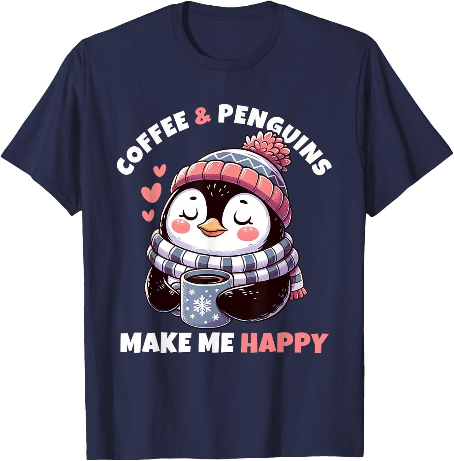 Coffee and Penguins Design T-Shirt - T-Shirt | Navy