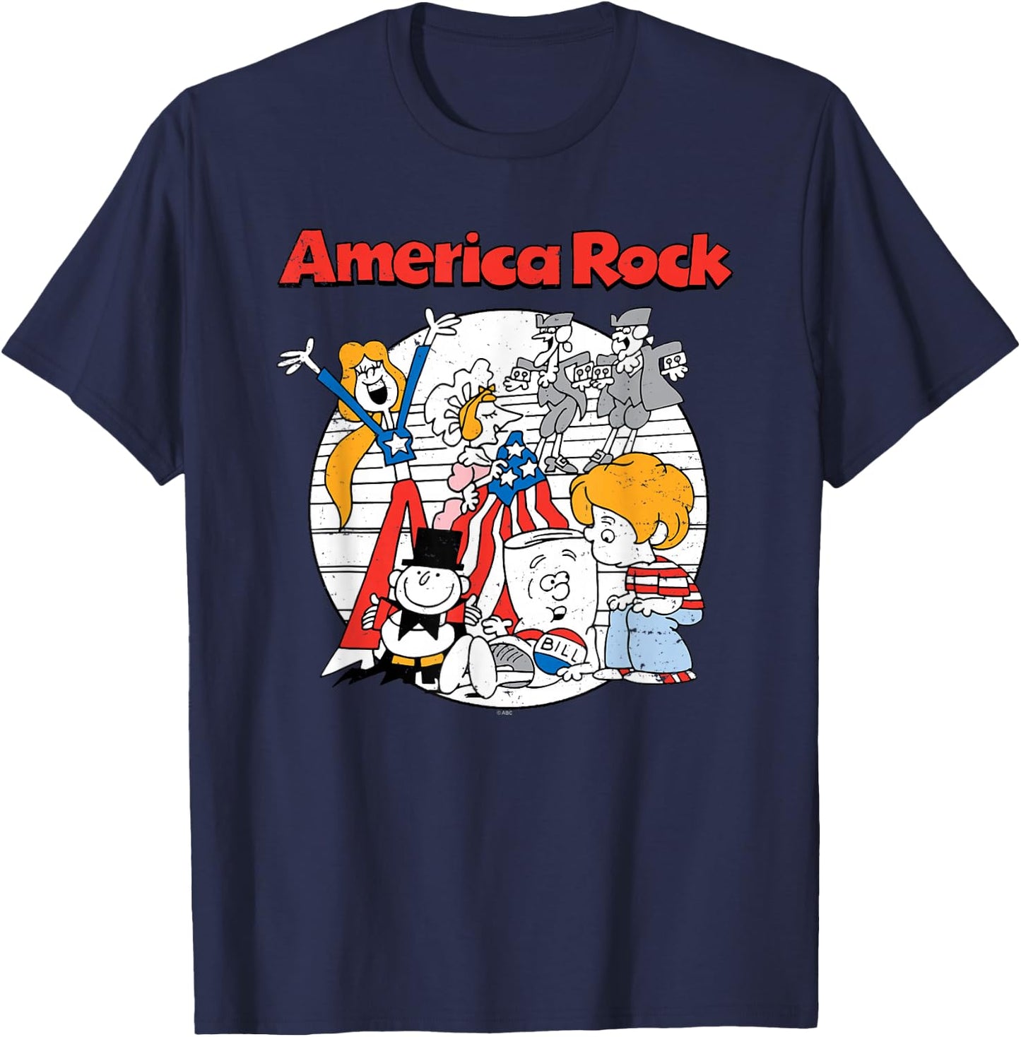 Schoolhouse Rock America Rock Round Logo USA Cartoon T-Shirt - T-Shirt | Navy