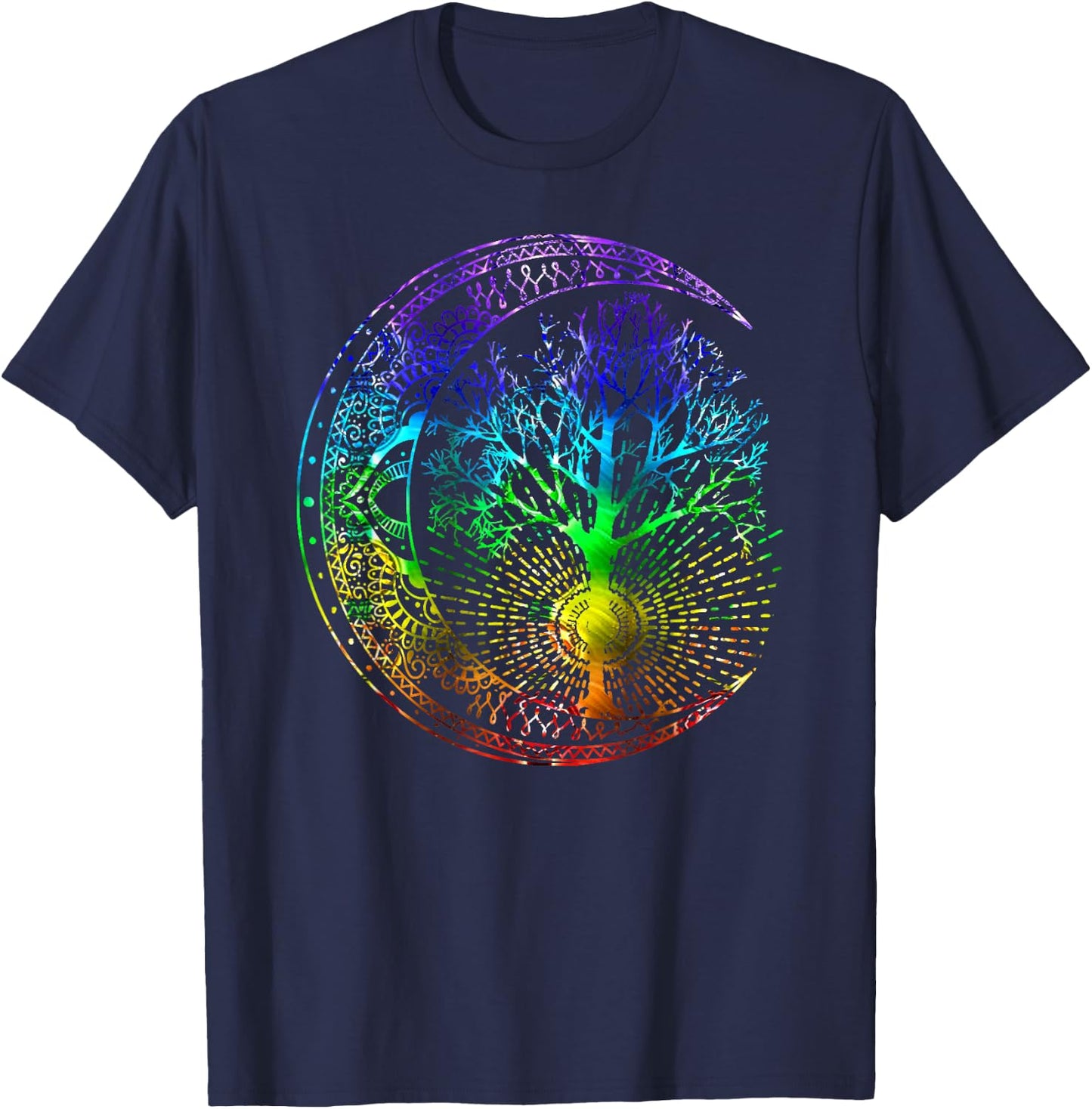 Mandala Moon Chakra Tree of Life T-Shirt - T-Shirt | Navy