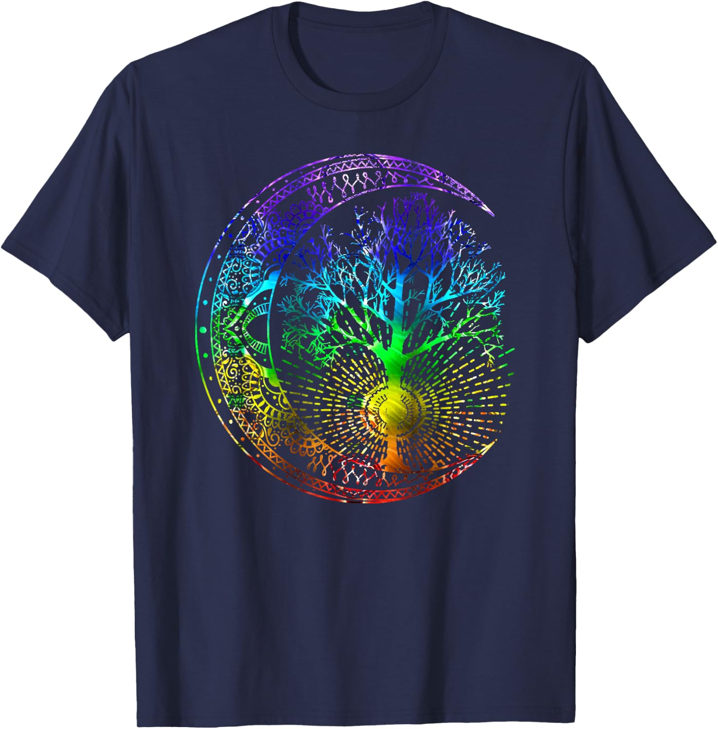 Mandala Moon Chakra Tree of Life T-Shirt - T-Shirt | Navy