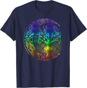 Mandala Moon Chakra Tree of Life T-Shirt - T-Shirt | Navy