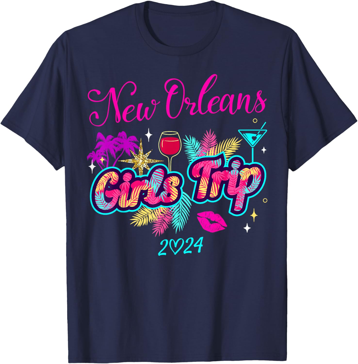 Girls Trip New Orleans 2024 Girls Weekend Birthday Squad T-Shirt - T-Shirt | Navy