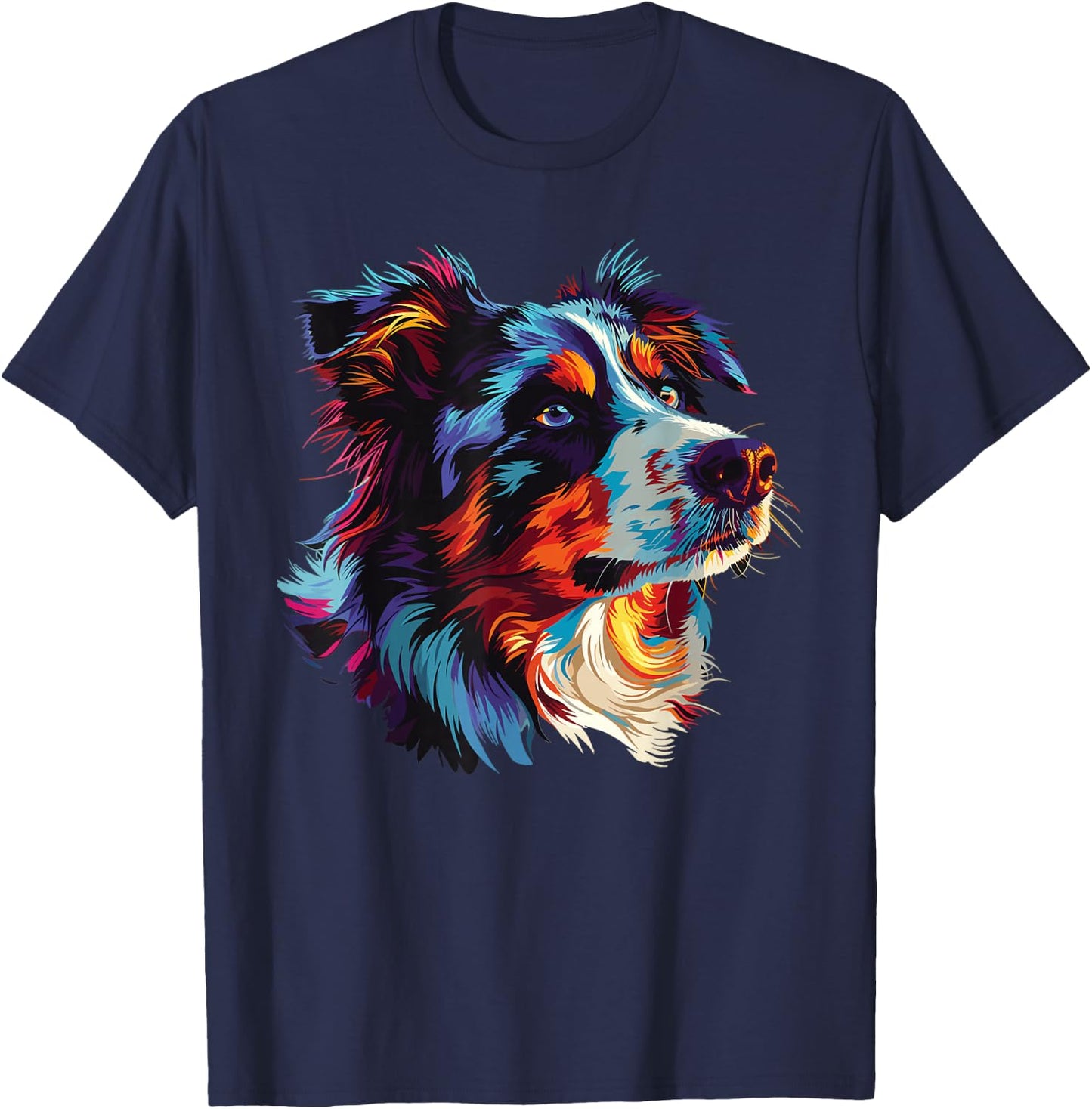 Watercolour Colourful Australian Shepherd Aussie T-Shirt - T-Shirt | Navy