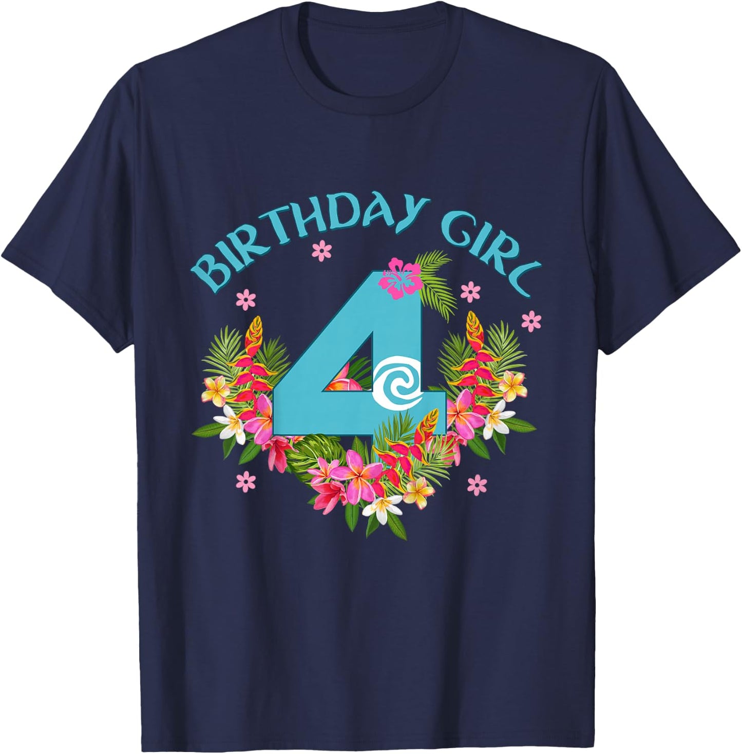 It's My 4th Birthday Floral Flower Hawaii 4 Year Old Girl T-Shirt - T-Shirt | Navy