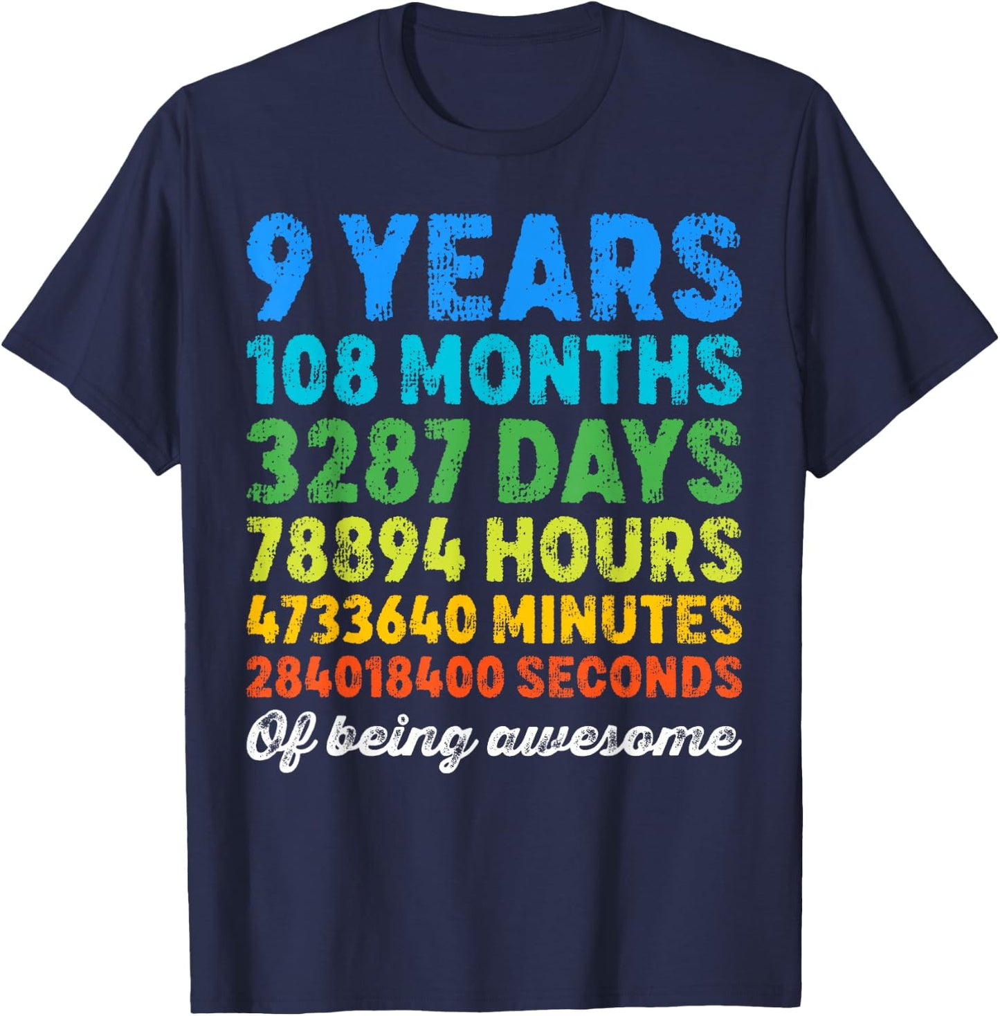 9 Years Old Gifts 9th Birthday Shirt Vintage Retro Countdown T-Shirt - T-Shirt | Navy