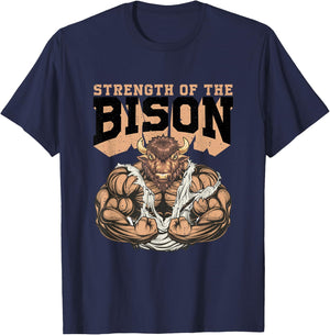 Strength Of The Bison Weightlifting Gym Workout T-Shirt - T-Shirt | Navy