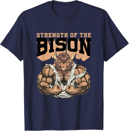 Strength Of The Bison Weightlifting Gym Workout T-Shirt - T-Shirt | Navy
