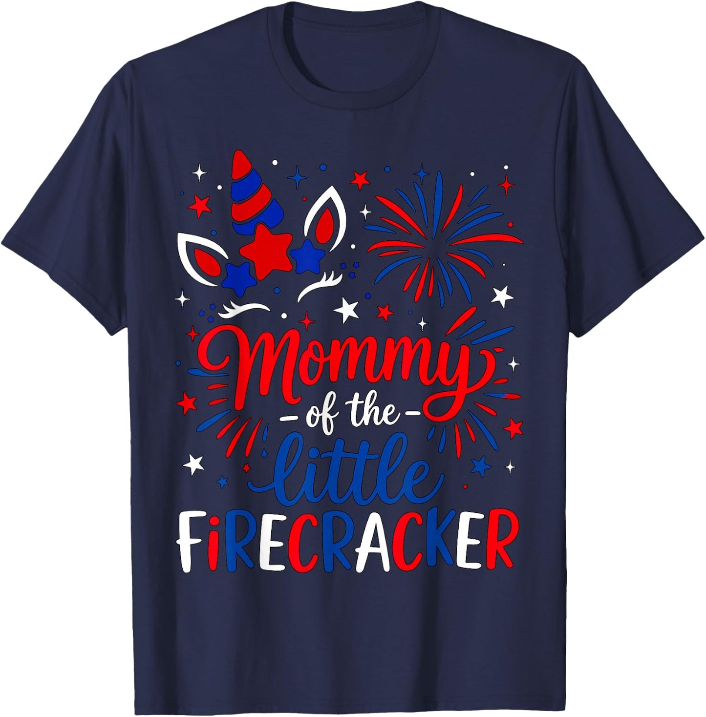 Mommy of The Little Firecracker 4th of July Birthday Party T-Shirt - T-Shirt | Navy