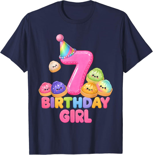 Kawaii Squishy Dumpling Lover Girls 7th Birthday 7 Years Old T-Shirt - T-Shirt | Navy