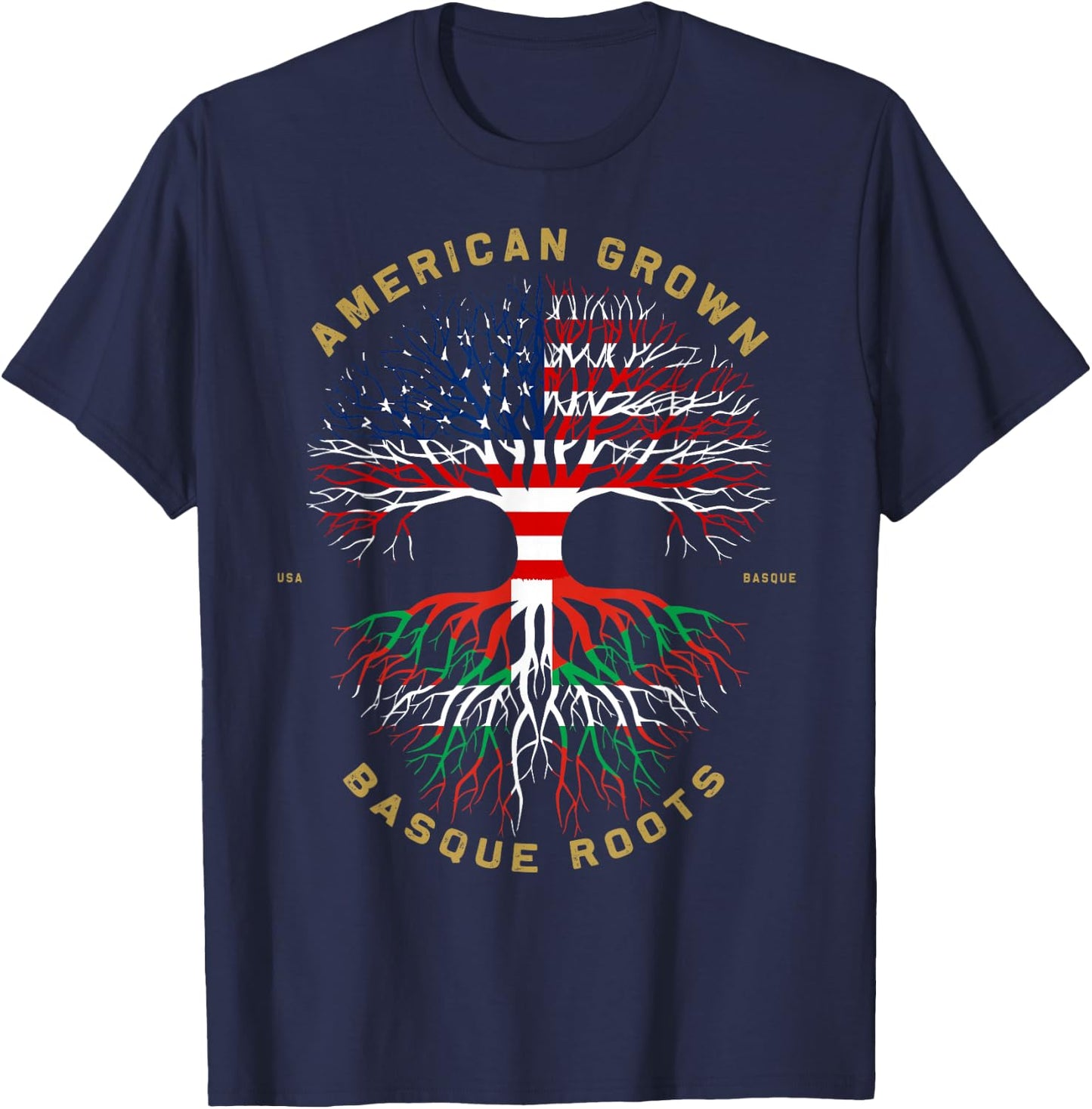 American Grown With Basque Roots Tree USA Flag Unique Gifts T-Shirt - T-Shirt | Navy