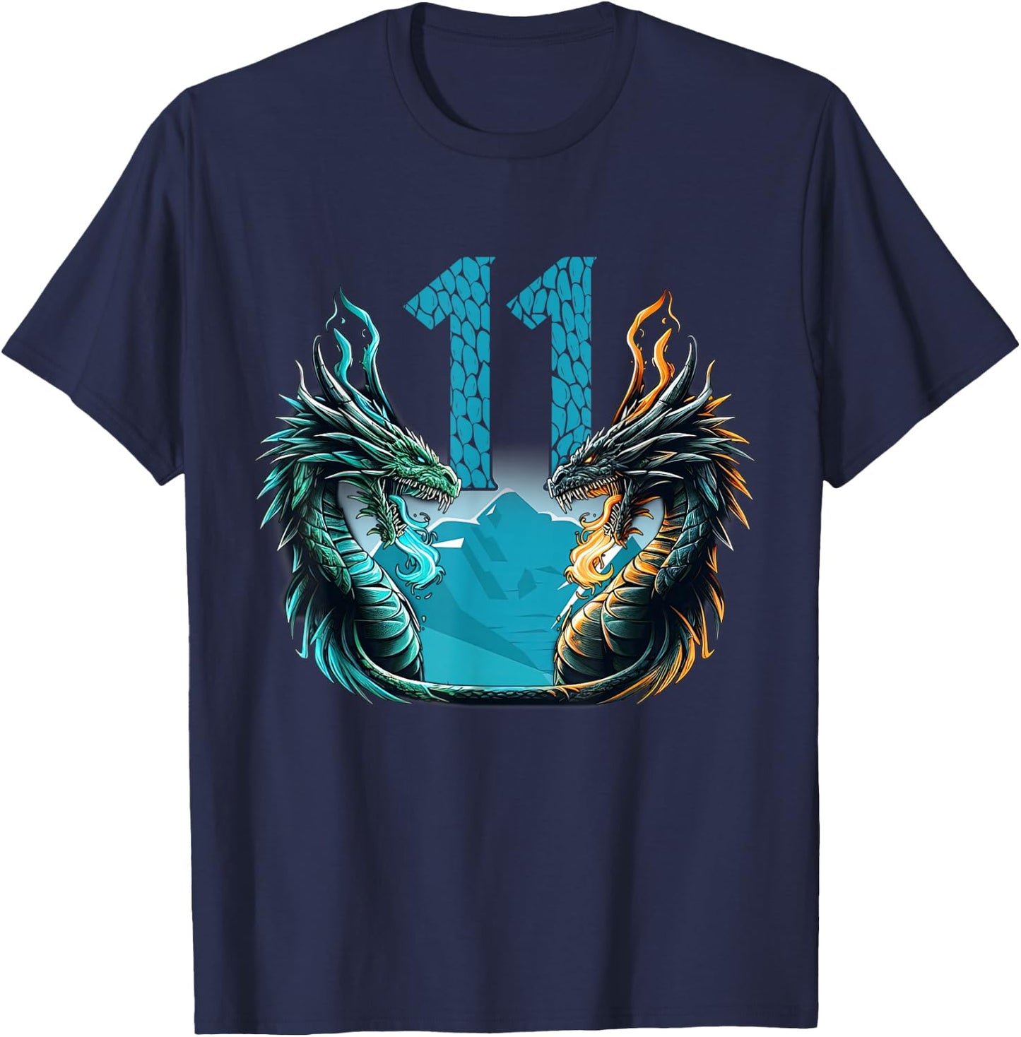 Boy Girl 11 Year Old Birthday Dragon Shirt 11th Birthday T-Shirt - T-Shirt | Navy