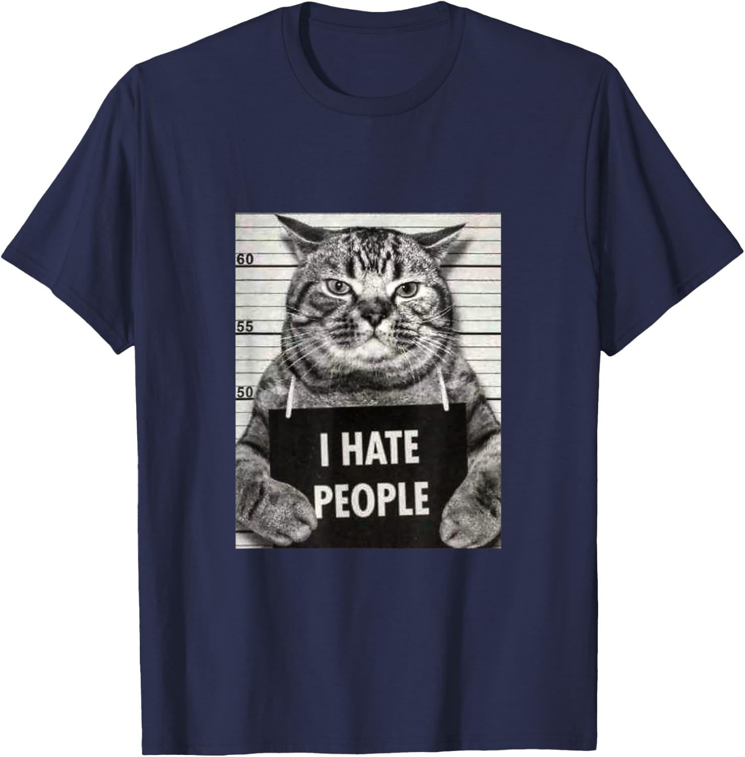 Funny Cat Picture, I Hate People Slogan , black, s T-Shirt - T-Shirt | Navy