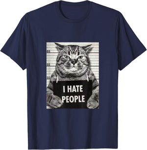 Funny Cat Picture, I Hate People Slogan , black, s T-Shirt - T-Shirt | Navy