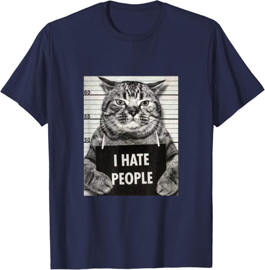 Funny Cat Picture, I Hate People Slogan , black, s T-Shirt - T-Shirt | Navy