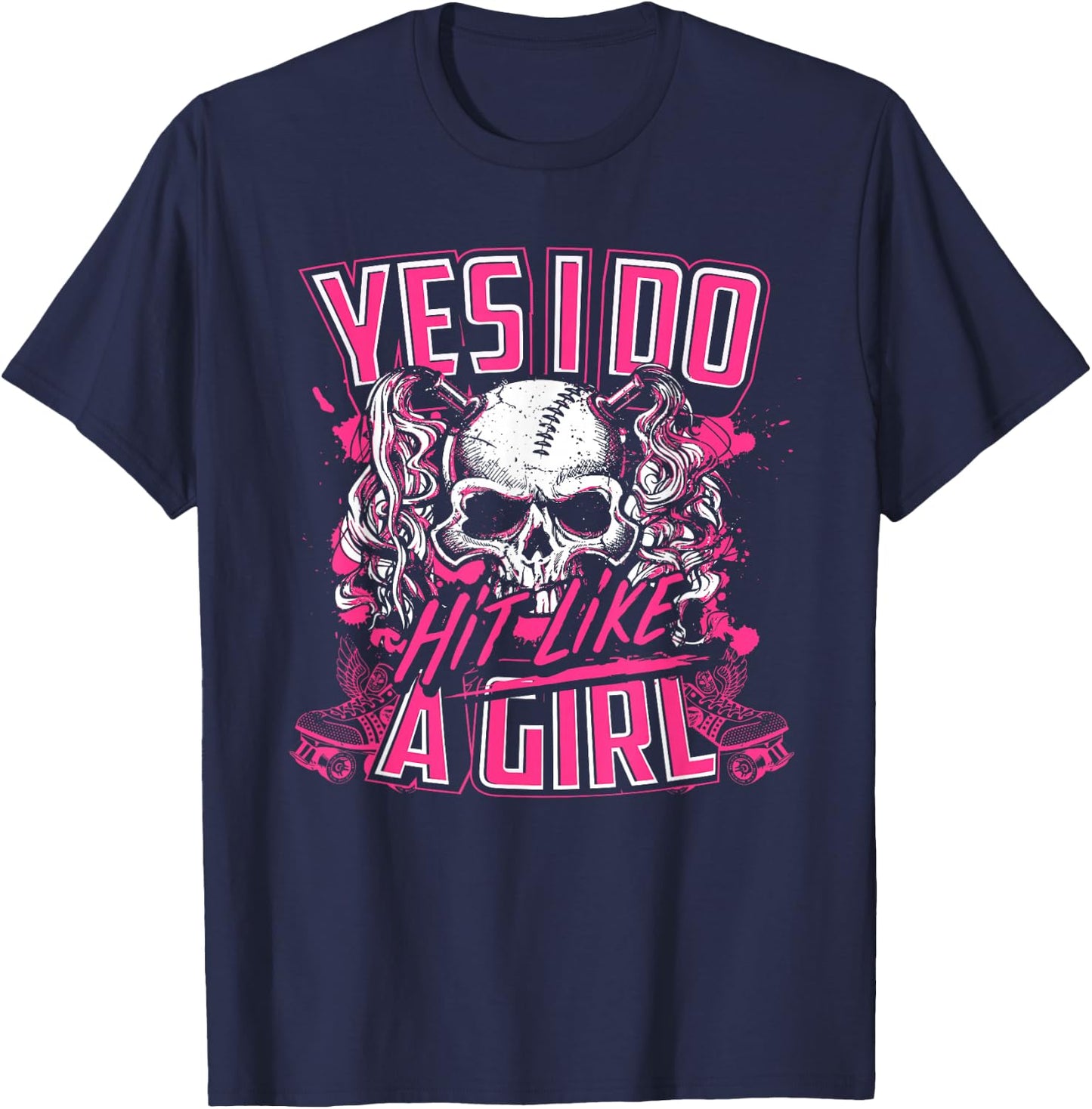 Yes I Do Hit Like A Girl Roller Derby Girl Skull T-Shirt - T-Shirt | Navy