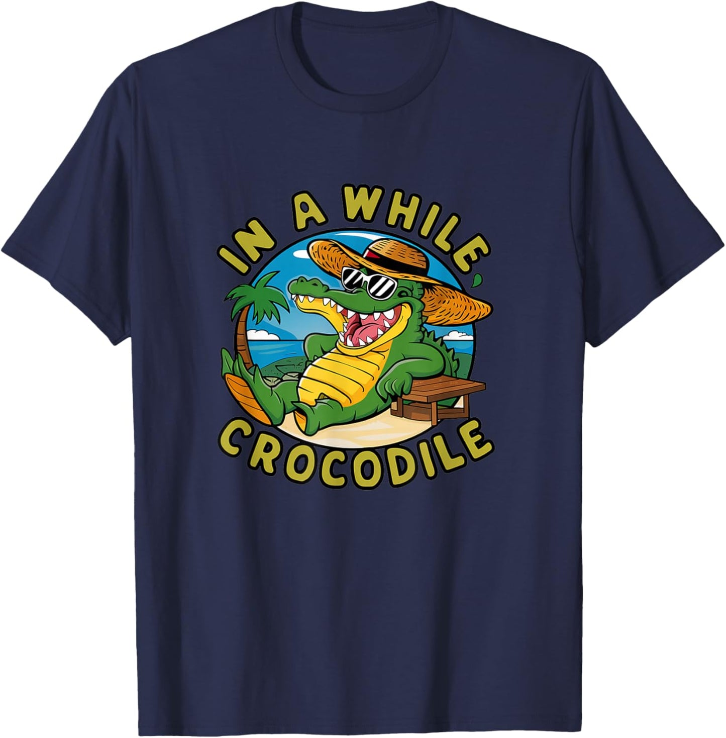 Crocodile In A While Gift, Black, S T-Shirt - T-Shirt | Navy