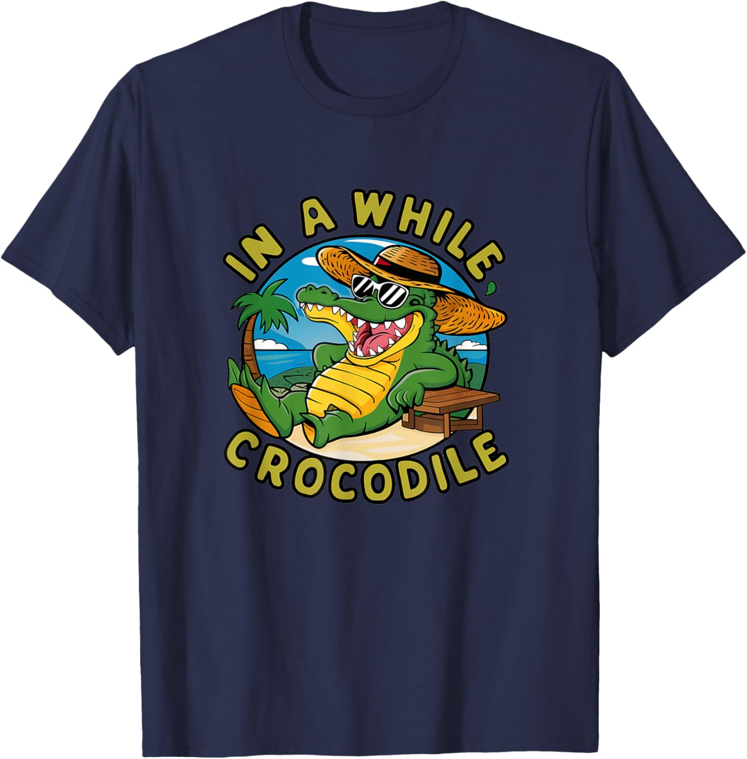 Crocodile In A While Gift, Black, S T-Shirt - T-Shirt | Navy
