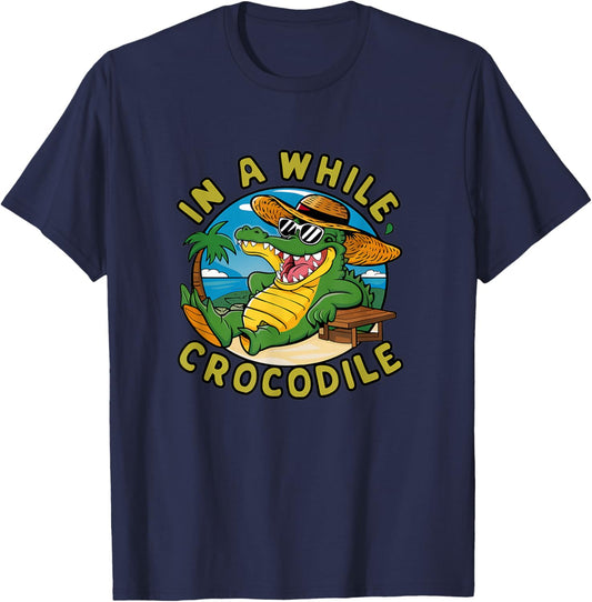 Crocodile In A While Gift, Black, S T-Shirt - T-Shirt | Navy