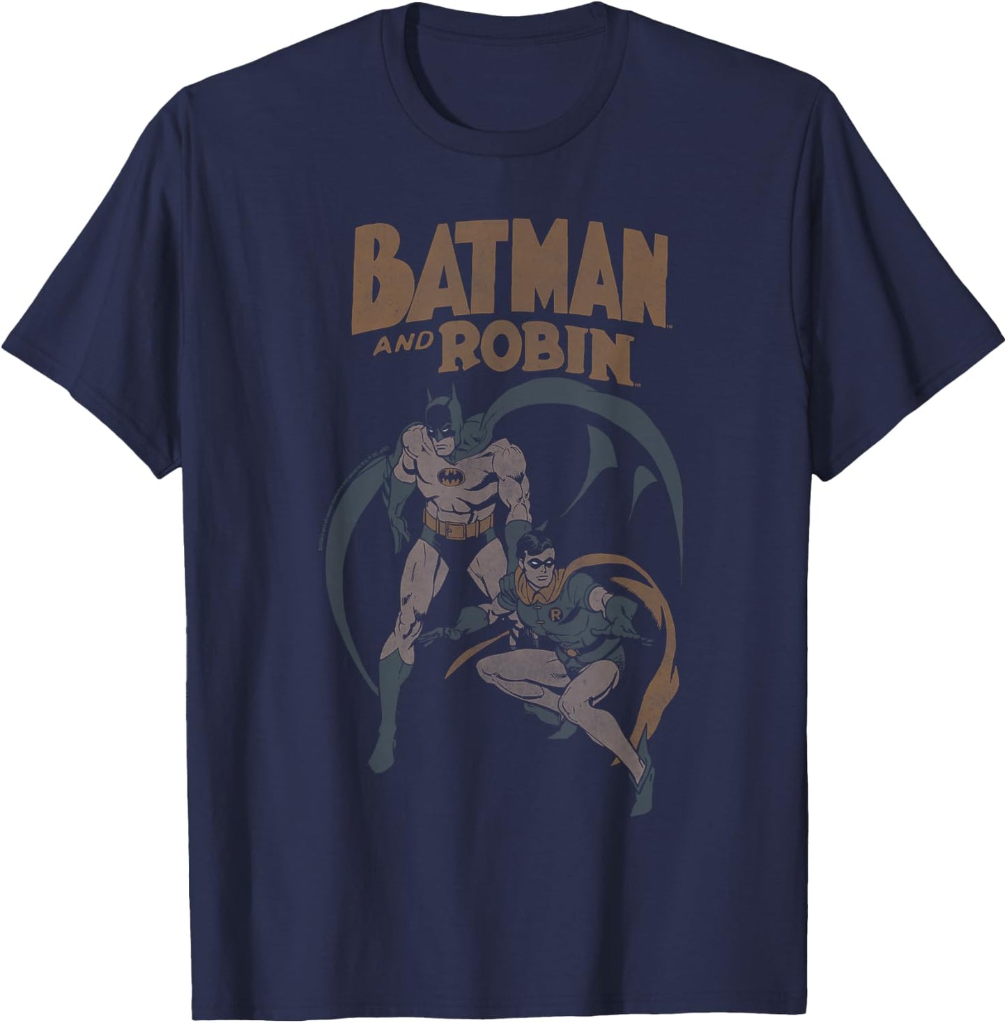 Batman and Robin Vintage on Grey T-Shirt - T-Shirt | Navy