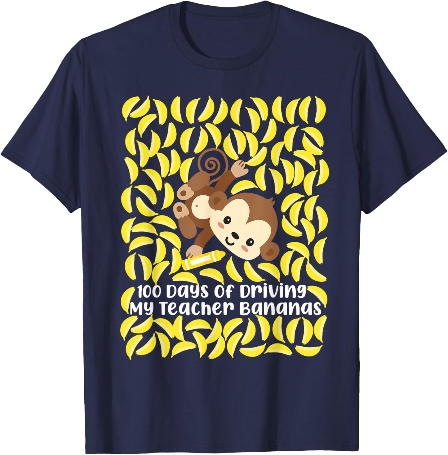 100th Day of School Teacher Monkey Pun Banana T-Shirt - T-Shirt | Navy
