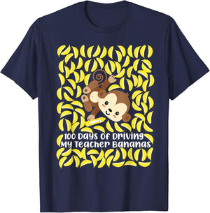 100th Day of School Teacher Monkey Pun Banana T-Shirt - T-Shirt | Navy