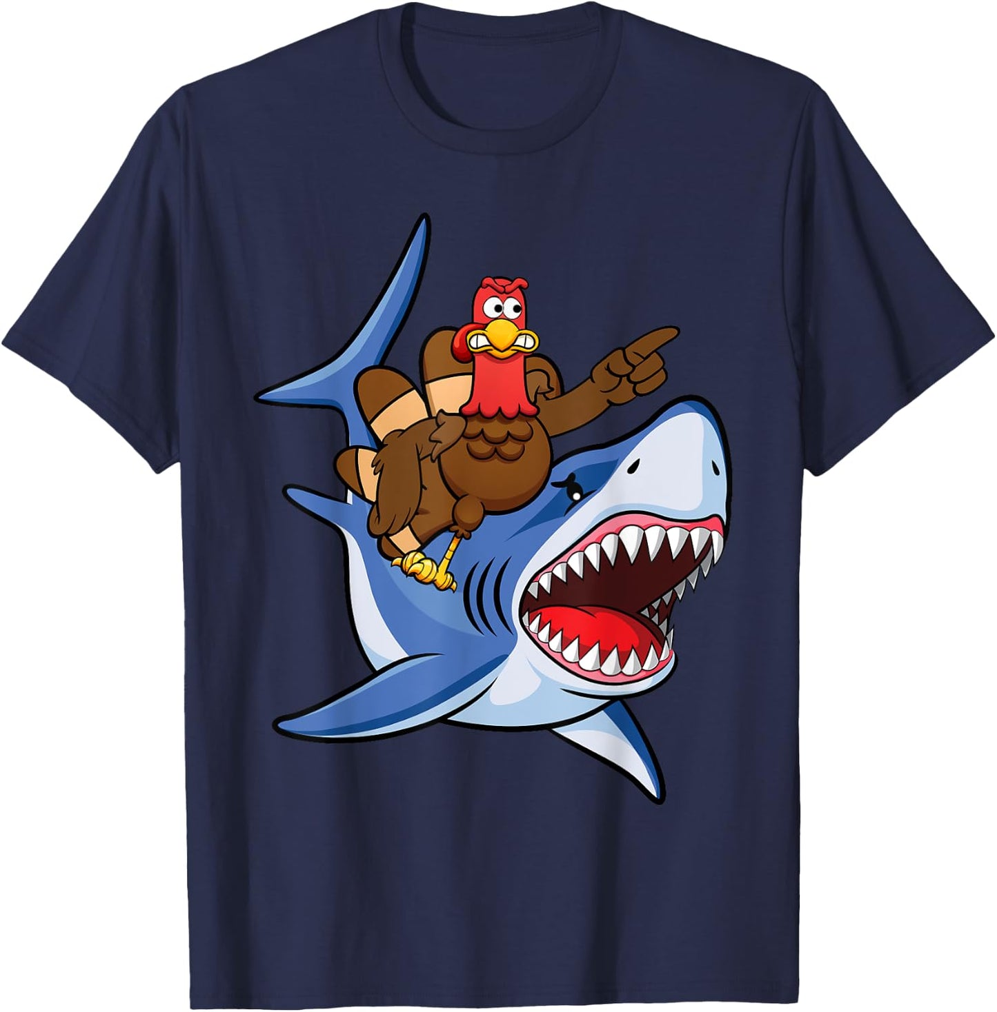 Turkey Riding Shark Thanksgiving Gift Kids Boys Men T-Shirt - T-Shirt | Navy