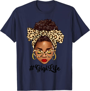 Afro Woman Messy Bun Black Gigi Life Mother's Day T-Shirt - T-Shirt | Navy