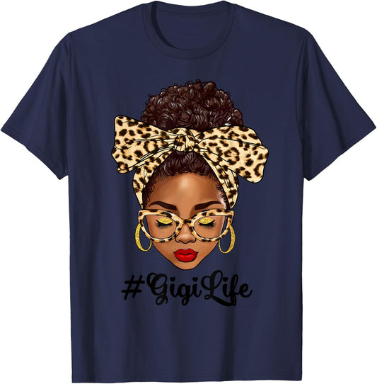 Afro Woman Messy Bun Black Gigi Life Mother's Day T-Shirt - T-Shirt | Navy
