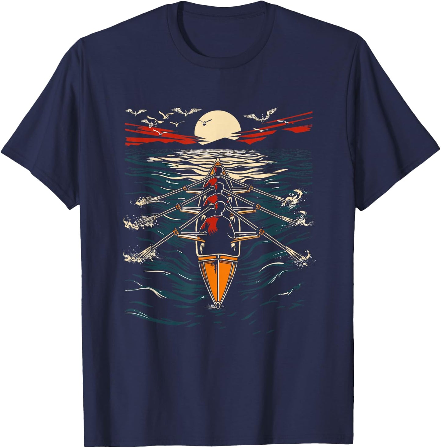 Rowing Artwork Sculling , Black, S T-Shirt - T-Shirt | Navy