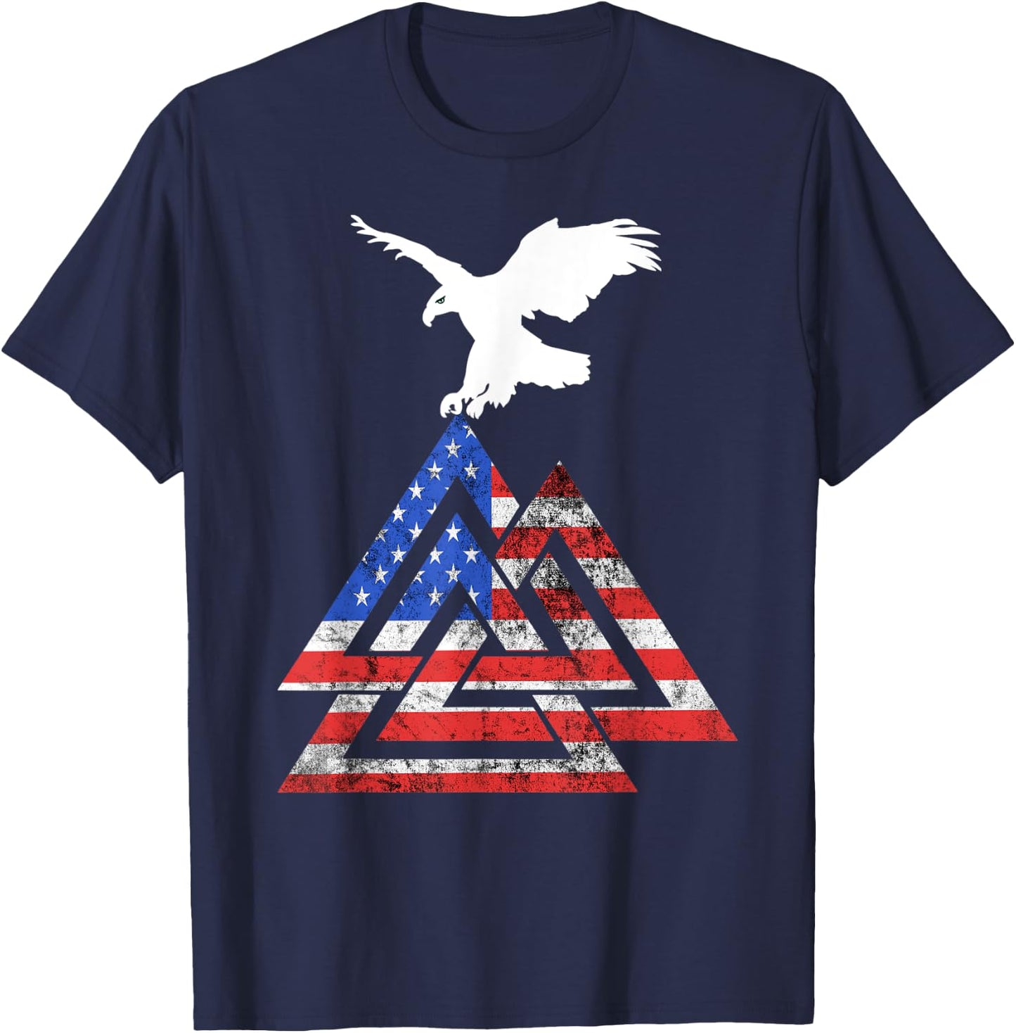 Valknut Symbol American Viking Odin USA Flag America Wicca Women Kids Men T-Shirt - T-Shirt | Navy