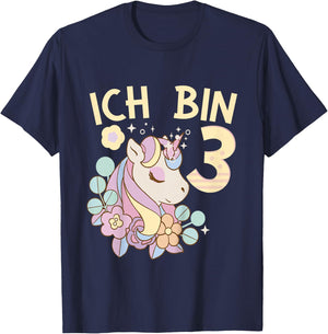 Children's 3rd Birthday Unicorn Children's Birthday Party , black T-Shirt - T-Shirt | Navy
