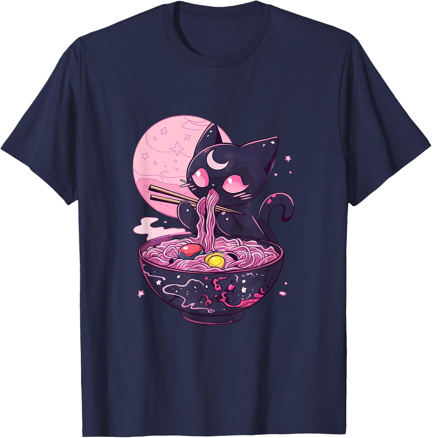 Kawaii Midnight Goth Car Eating Ramen Noodles T-Shirt - T-Shirt | Navy
