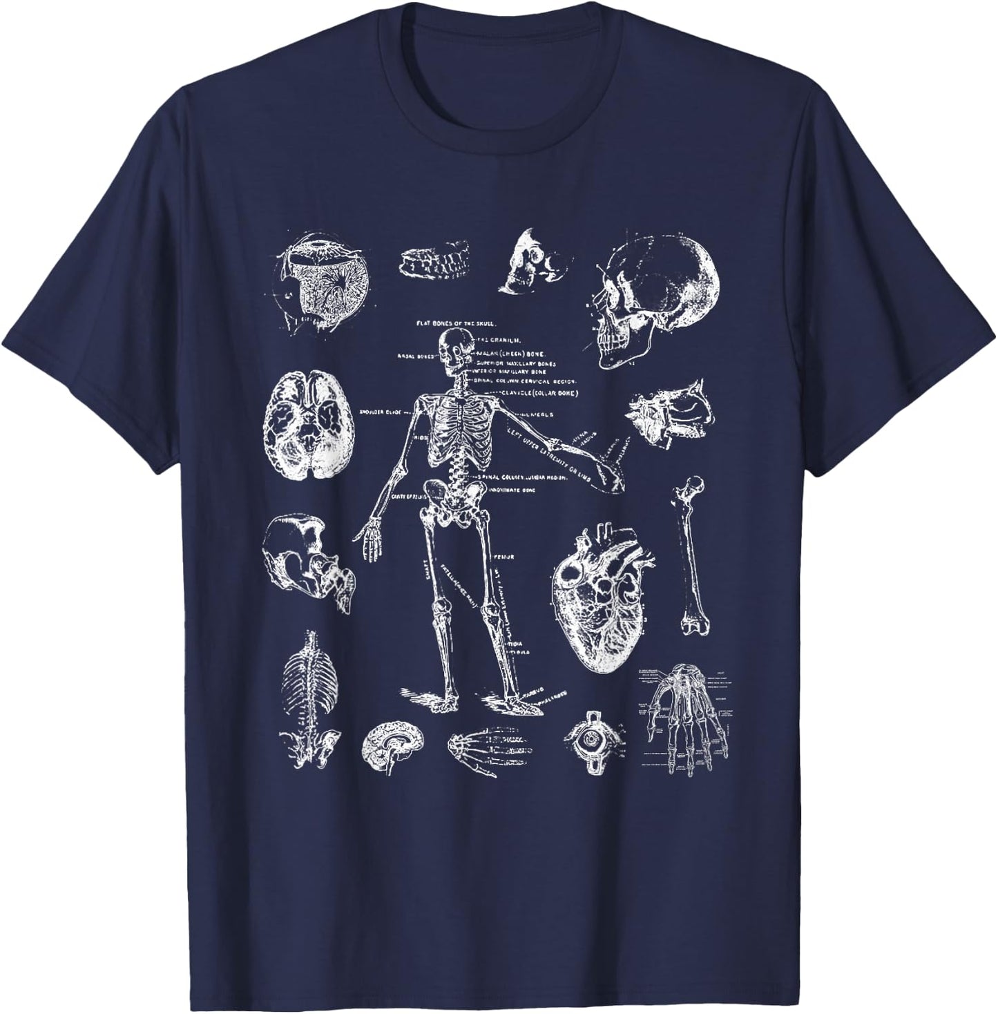 Human Skeleton Anatomy Drawing Diagram Spooky Halloween T-Shirt - T-Shirt | Navy