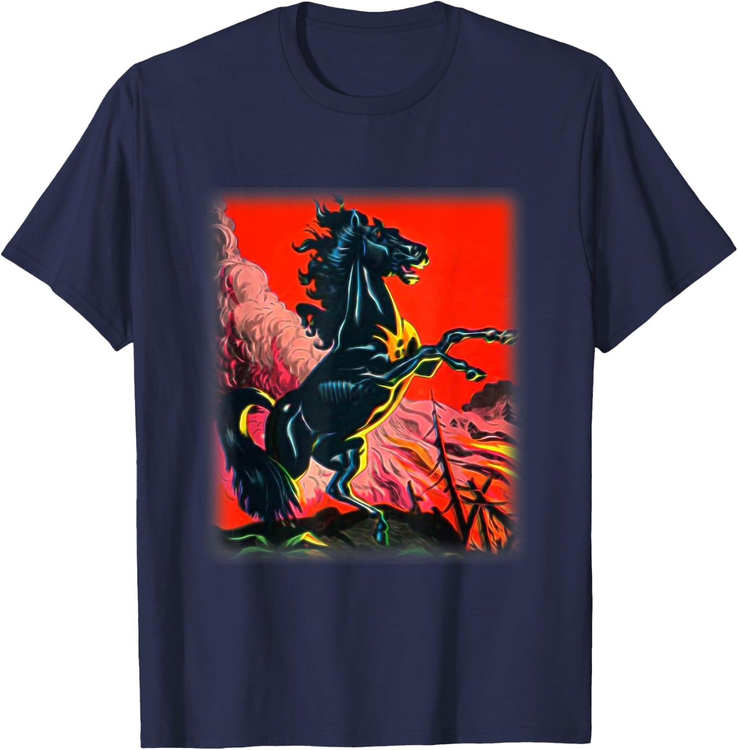 Black Horse Shirt, Colorful Stallion for Horse Lovers T-Shirt - T-Shirt | Navy