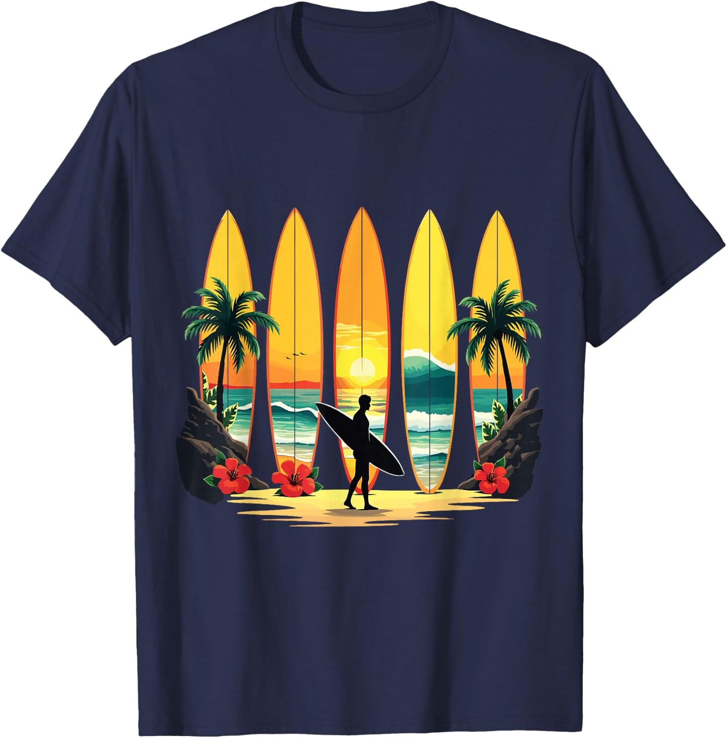 Surfer Beach Surf Hawaiian Surfboarder Funny Surf Graphic T-Shirt - T-Shirt | Navy